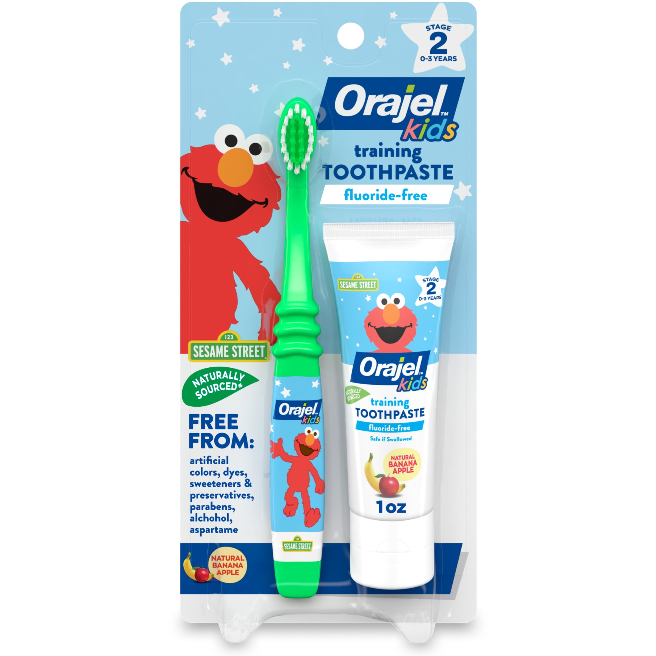 Orajel Kids Elmo Training Toothpaste Fluoride-Free, 1 Toothbrush, 1 Toothpaste 1oz; #1 Pediatrician Recommended Fluoride-Free Toothpaste*