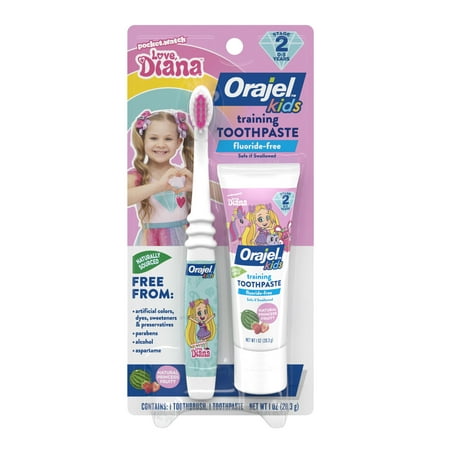 Orajel Kids Love, Diana Training Toothpaste Fluoride-Free, 1 Toothbrush, 1 Toothpaste 1oz