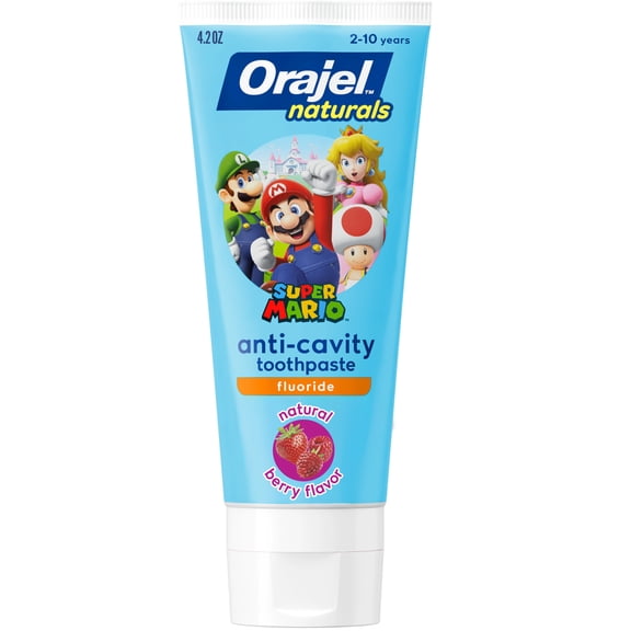 Orajel Naturals Super Mario Anti-Cavity Fluoride Toothpaste, Natural Berry Flavor, 4.2 oz