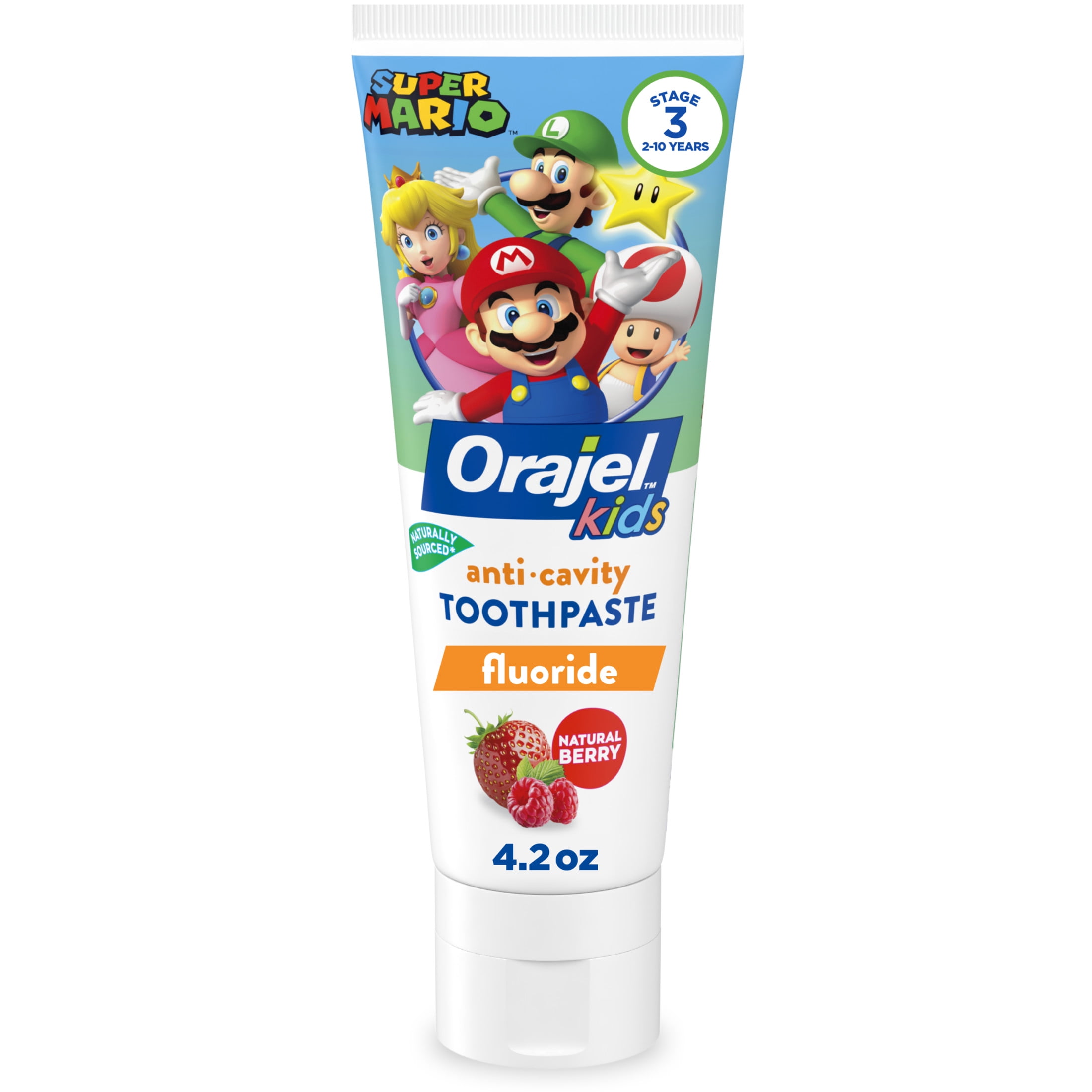 Orajel Kids Super Mario Anti-Cavity Fluoride Toothpaste, Natural Berry Flavor, 4.2oz Tube