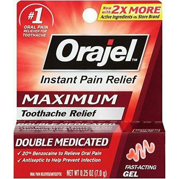 Orajel Maximum Strength Toothache Double Medicated Gel, 0.25 oz, 6 Pack