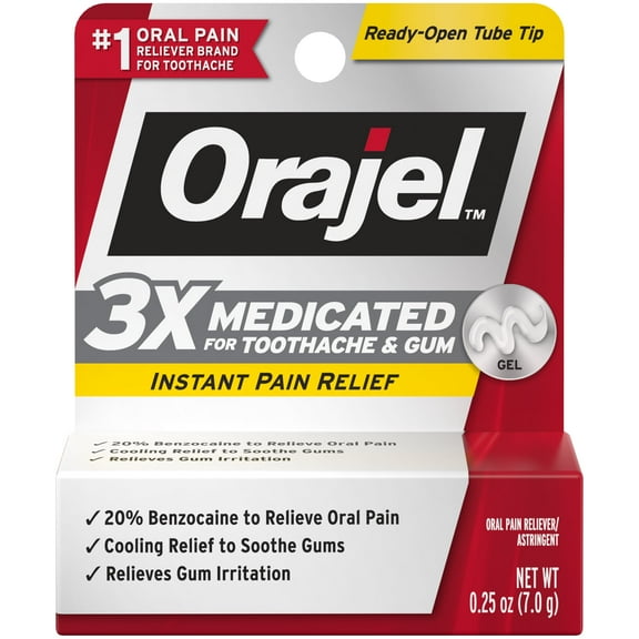 Orajel Maximum Strength Toothache Pain Relief Gel 0.25 oz (Pack of 2)
