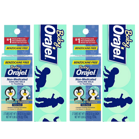Orajel Non-Med Baby Teething Day & Night Cooling Gels Twin Pack Benzocaine Free 0.18 Oz. Each ( X 2)