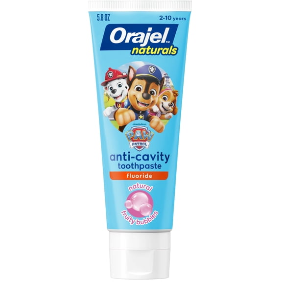 Orajel Naturals Paw Patrol Anti-Cavity Fluoride Toothpaste for Kids, Fruity Bubble Flavor, 5.8 oz