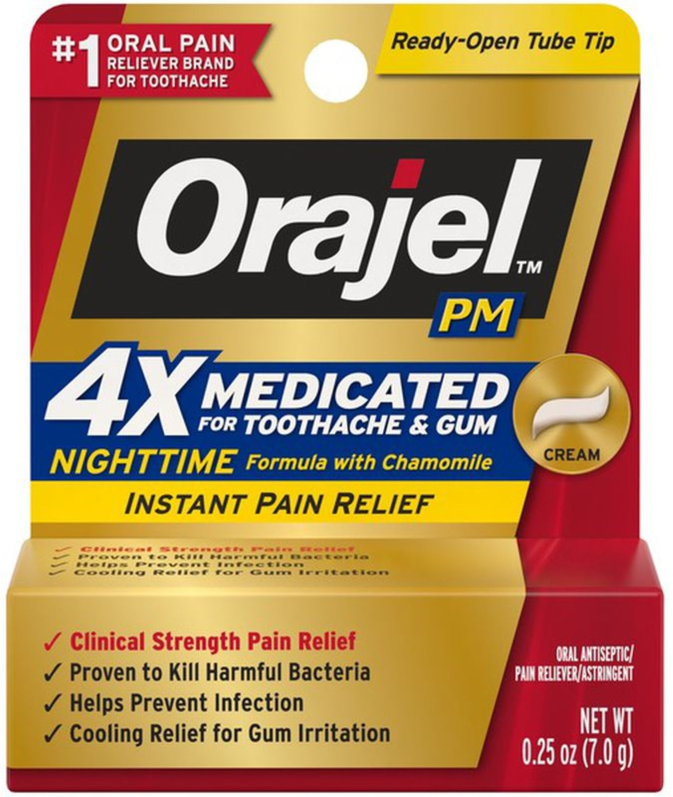 Orajel Severe PM Toothache & Gum Relief Long-Lasting Cream 0.25 oz (Pack of 2)