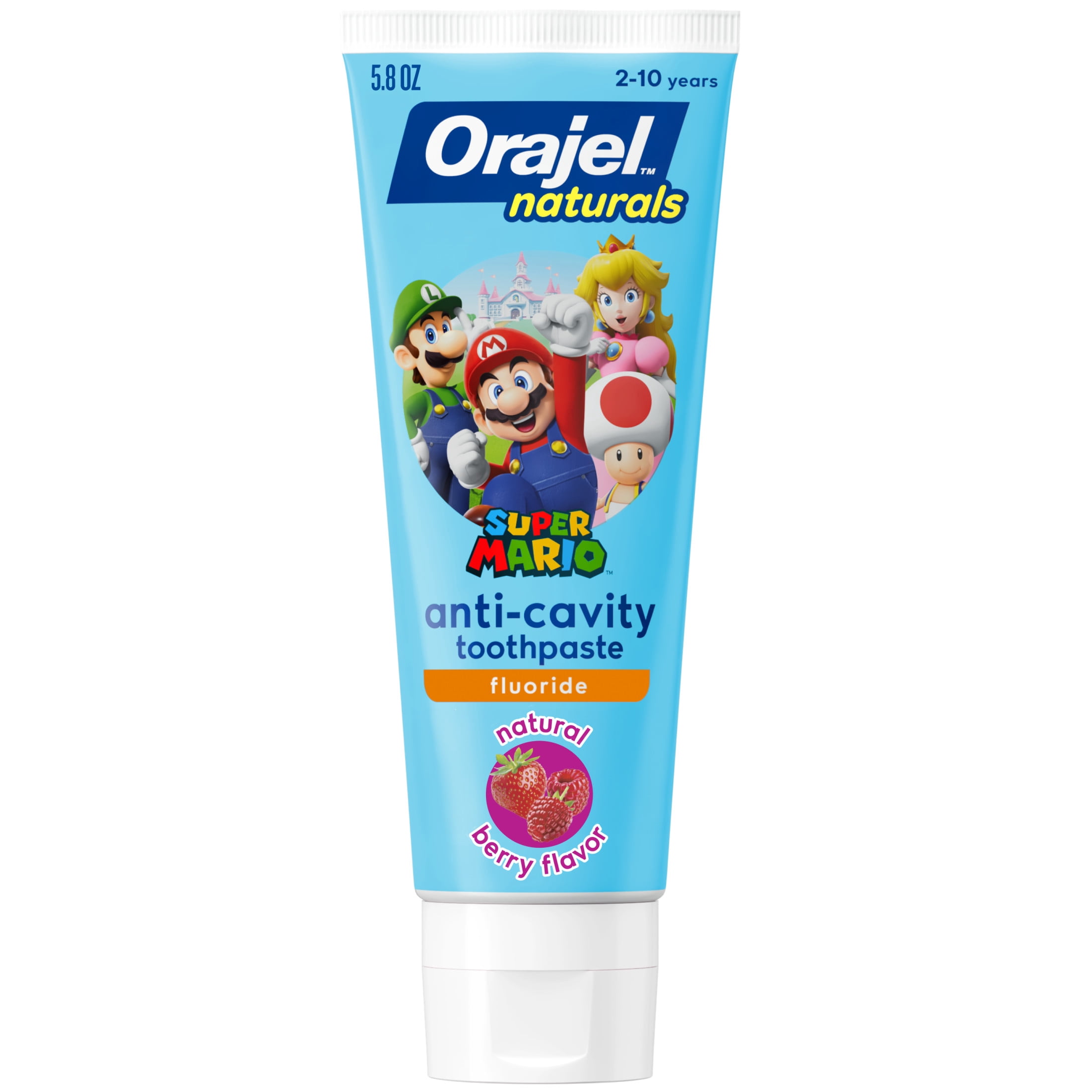 Orajel Naturals Super Mario Anti-Cavity Fluoride Toothpaste, Natural Berry Flavor, 5.8 oz