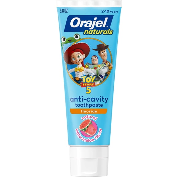 Orajel Naturals Toy Story 5 Anti-Cavity Fluoride Toothpaste for Kids, Watermelon Flavor, 5.8 oz