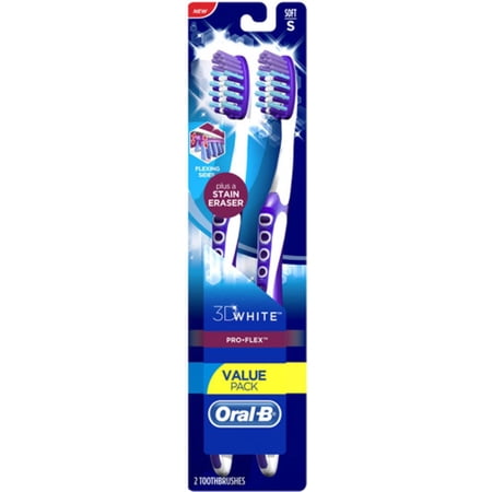 Oral-B 3D White Pro-Flex Toothbrush Full Head, Soft 2 ea