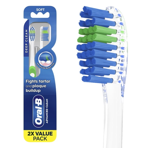 Oral-B Toothbrush Advanced Clean, Color Changing Bristles, Soft, 2 Count