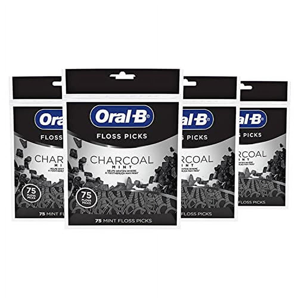 Oral B Charcoal Infused Mint Dental Floss Picks, 75 Count, Pack Of 4