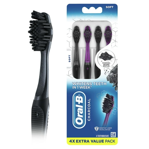 Oral-B Charcoal Toothbrush, Soft, 4 Count