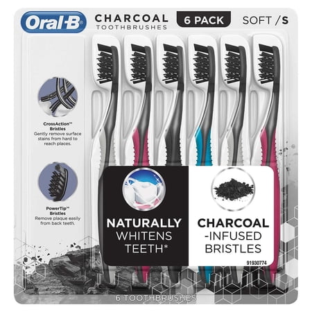 Oral-B Toothbrush Charcoal Infused CrossAction Bristles SOFT- 6 Pack