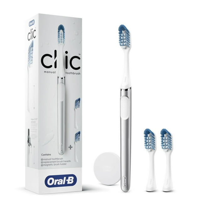 OralB Clic Deluxe Starter Kit, Manual Toothbrush with 3 Brush Heads