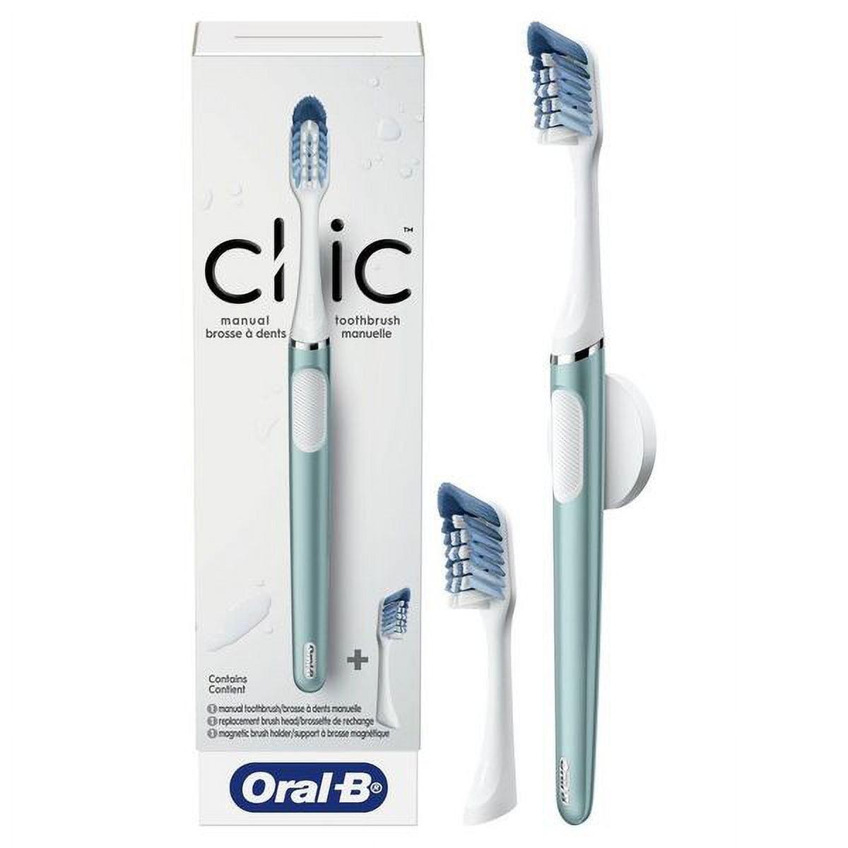 OralB Clic Manual Toothbrush Aqua with 2 Replaceable Brush Heads and