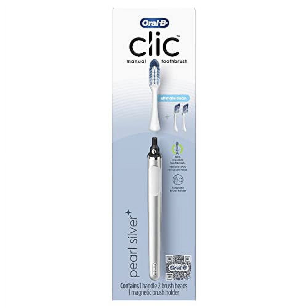 OralB Clic Manual Toothbrush, Chrome White, with 1 Bonus Replacement