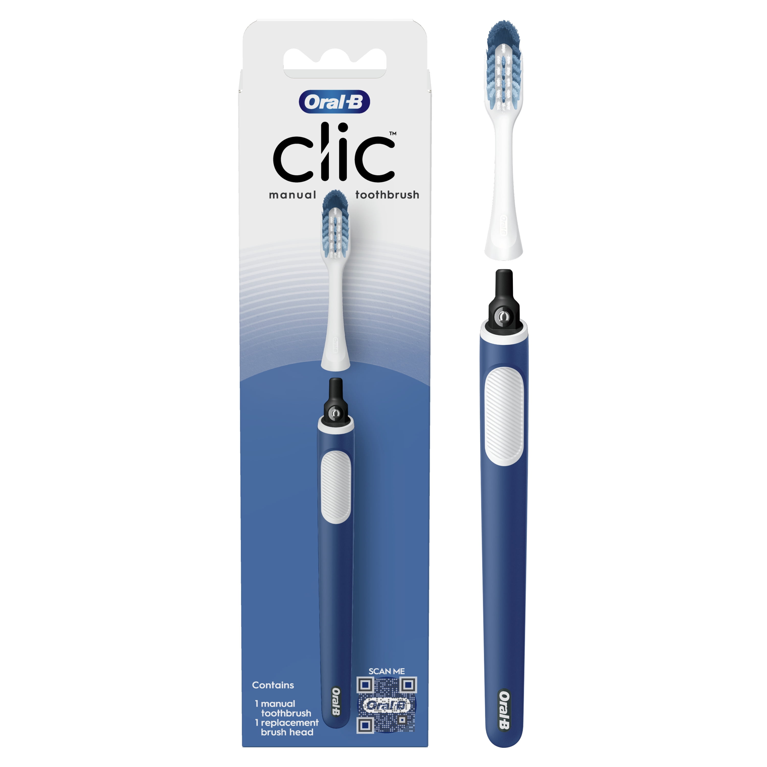 OralB Clic Manual Toothbrush with Replaceable Brush Head, Navy, 1 Ct
