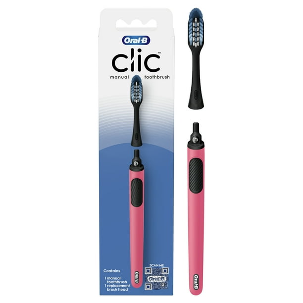 OralB Clic Manual Toothbrush with Soft Replaceable Brush Head, Coral