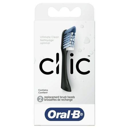 Clic Toothbrush Replacement Brush Heads, Black, 2 Count