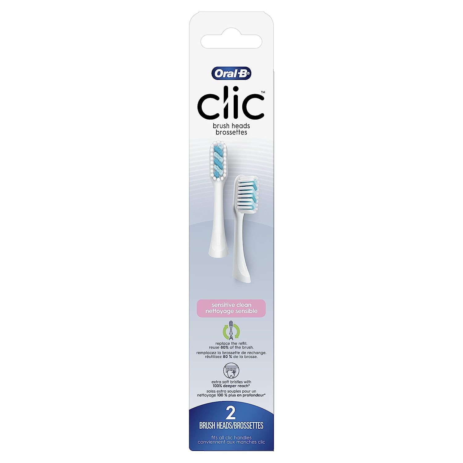 Oral-B Clic Toothbrush Sensitive Clean Replacement Brush Heads, White, 2 Count