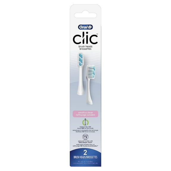 Oral-B Clic Toothbrush Sensitive Clean Replacement Brush Heads, White, 2 Count