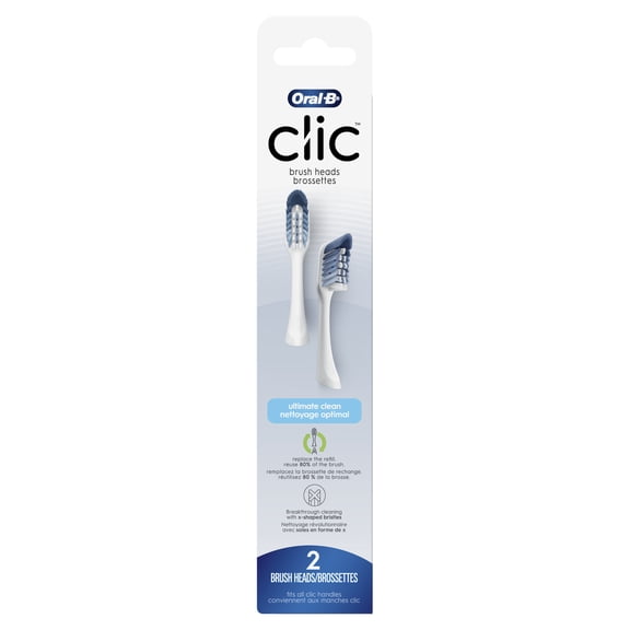 Oral-B Clic Toothbrush Ultimate Clean Replacement Brush Heads, White, 2 CT for Plaque Removal
