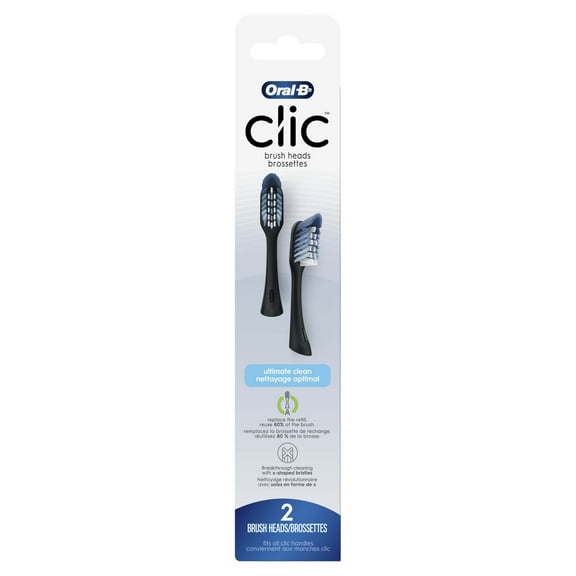 Oral-B Clic Toothbrush Ultimate Clean Replacement Soft Brush Heads, Black, 2 Count