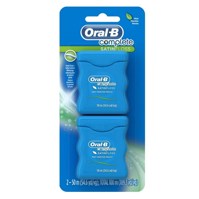 Oral-B Complete Satin Ribbon Dental Floss, Mint, 50 m, 2 Pk
