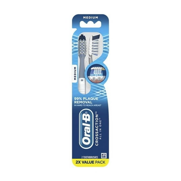 Oral B Cross Action All In One Toothbrush Twin Pack, Medium Bristle, 2 Ea, 3 Pack