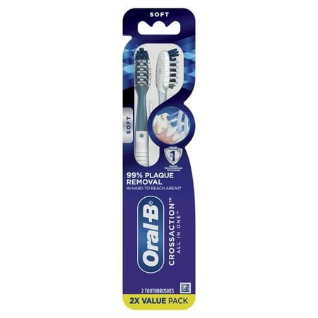 Oral-B CrossAction All In One Toothbrushes, Deep Plaque Removal, Soft, 2 Ct