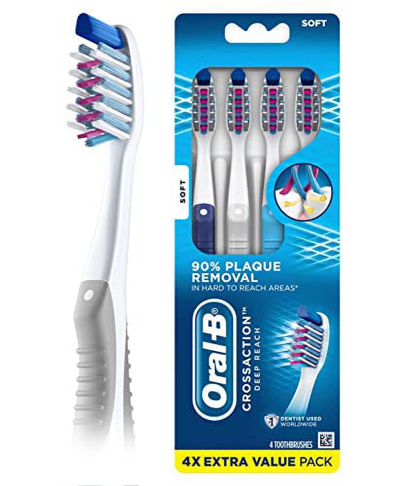 OralB CrossAction Deep Reach Toothbrushes, Soft, 4 Count