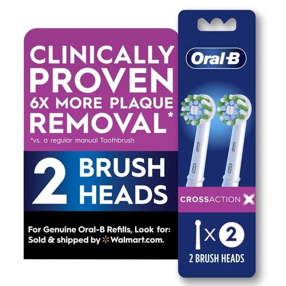 Oral-B CrossAction Electric Toothbrush Replacement Brush Heads, 2 Ct Adults and Children 3+