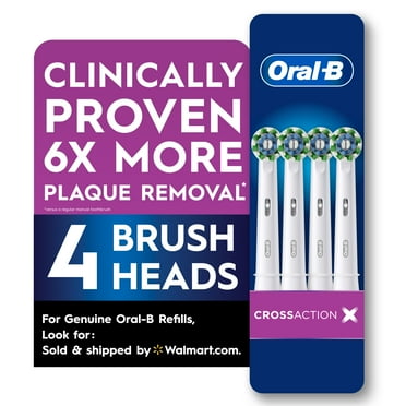 Oral-B CrossAction Electric Toothbrush Replacement Head, White, 4 Ct, for Plaque