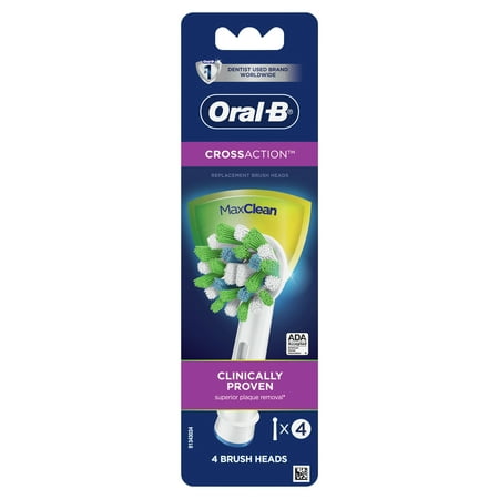 Oral-B CrossAction Electric Toothbrush Replacement Head, White, 4 Ct, for Plaque