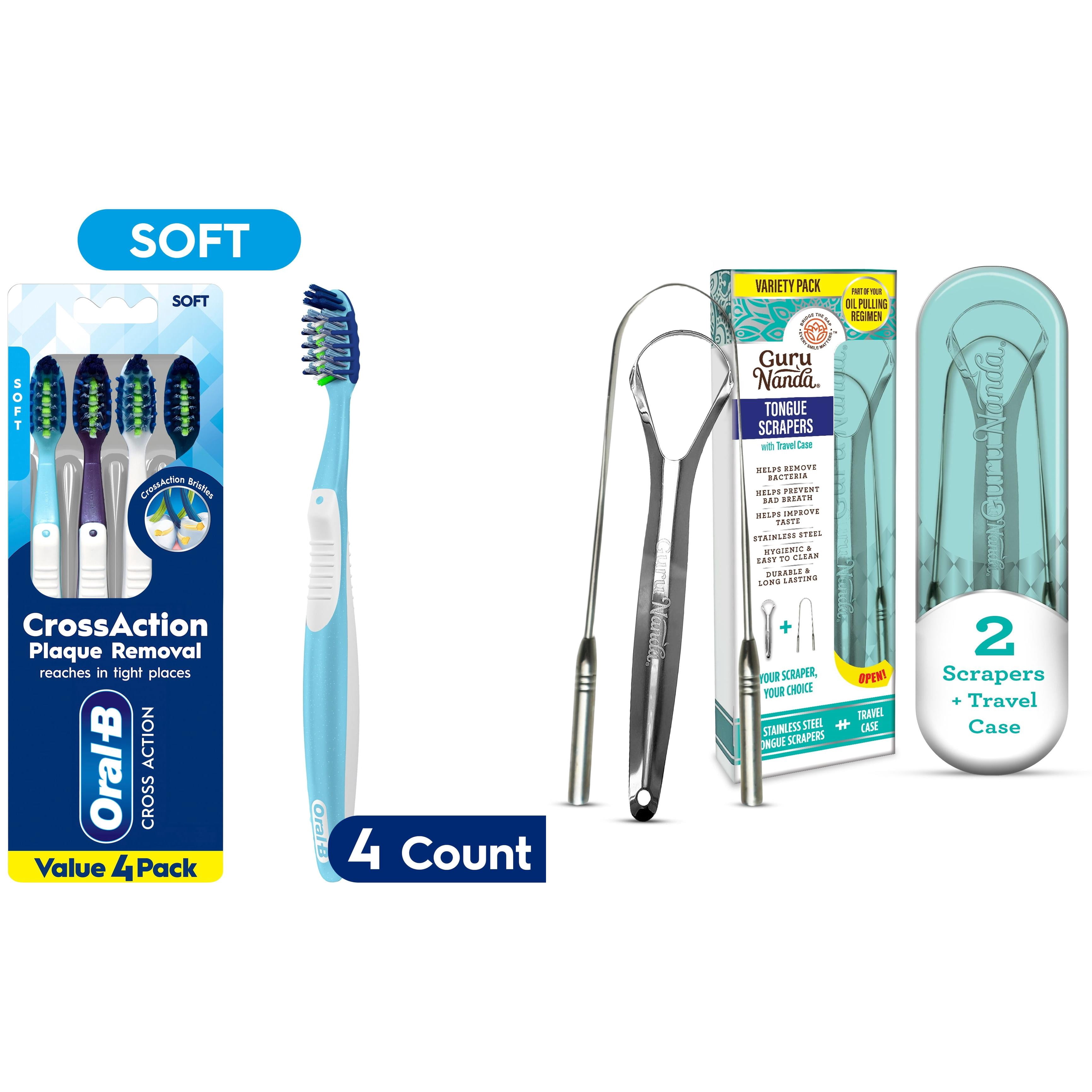 Oral-B CrossAction Toothbrush 4 Count with GuruNanda Stainless