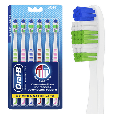 Oral-B Essential Clean Fresh Toothbrushes, Soft 6 count, for Adults & Children 3+