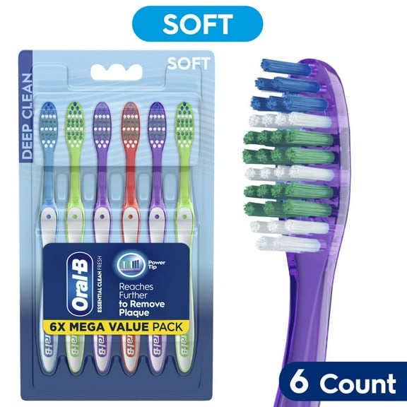 Oral-B Essential Clean Fresh Toothbrushes, Soft 6 count, for Adults & Children 3+