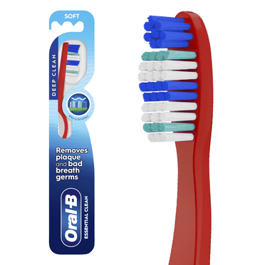 Oral-B Essential Clean Toothbrush, Removes Plaque, Soft, 1 Count, for Adults & Children 3+