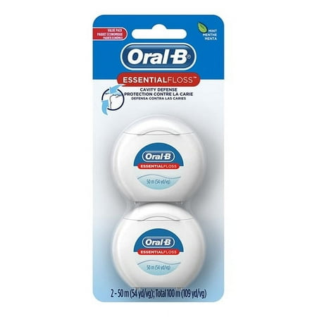 Oral-B Essential Dental Floss Mint Cavity Defense, Twin Pack, 50 M X 2 Ea , 6 Pack