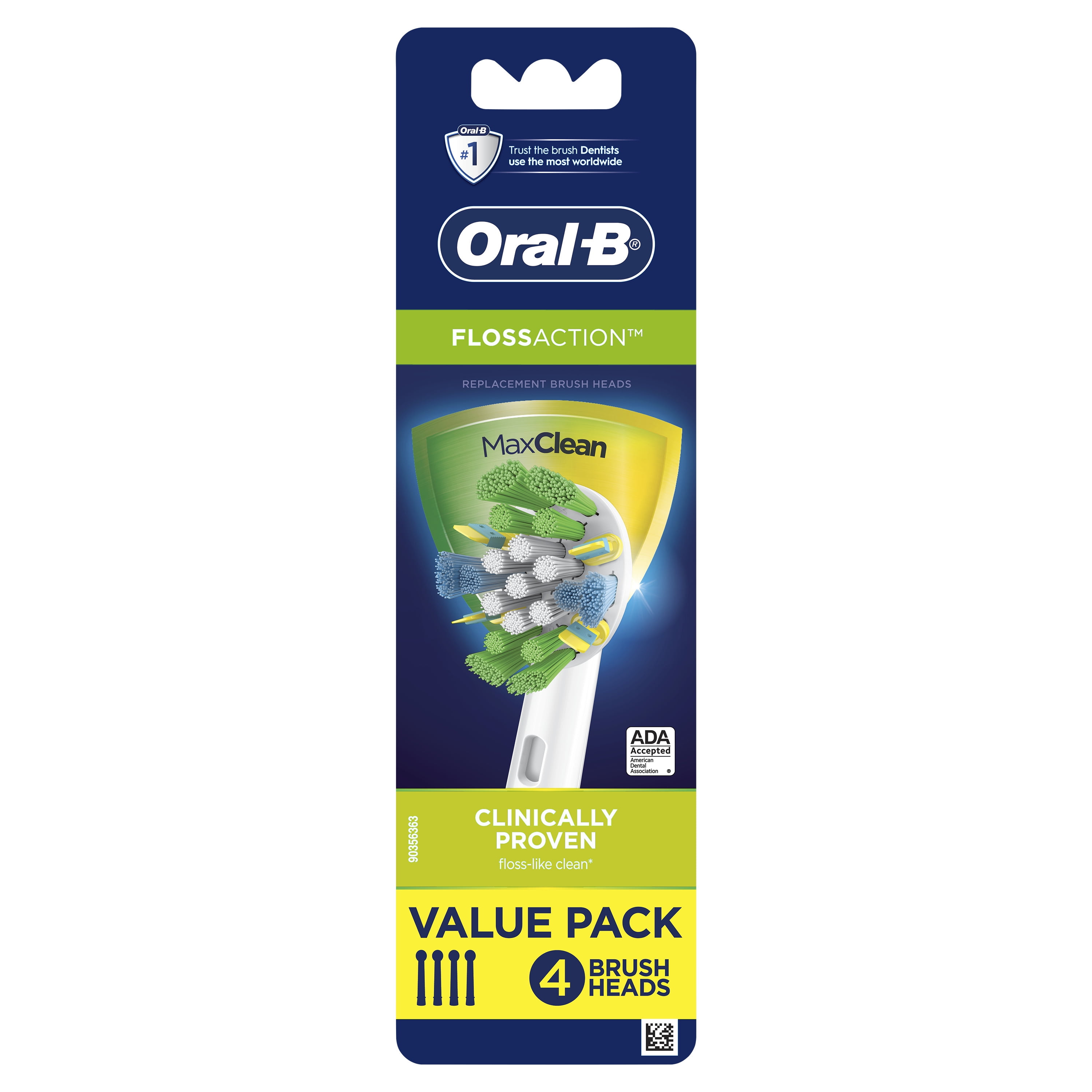 OralB FlossAction Electric Toothbrush Replacement Soft Brush Heads, 4