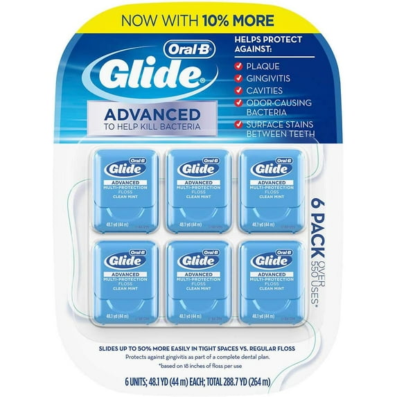 Oral-B Glide Advanced Bacteria Defense Floss 48.1 Yards - 6 Pack