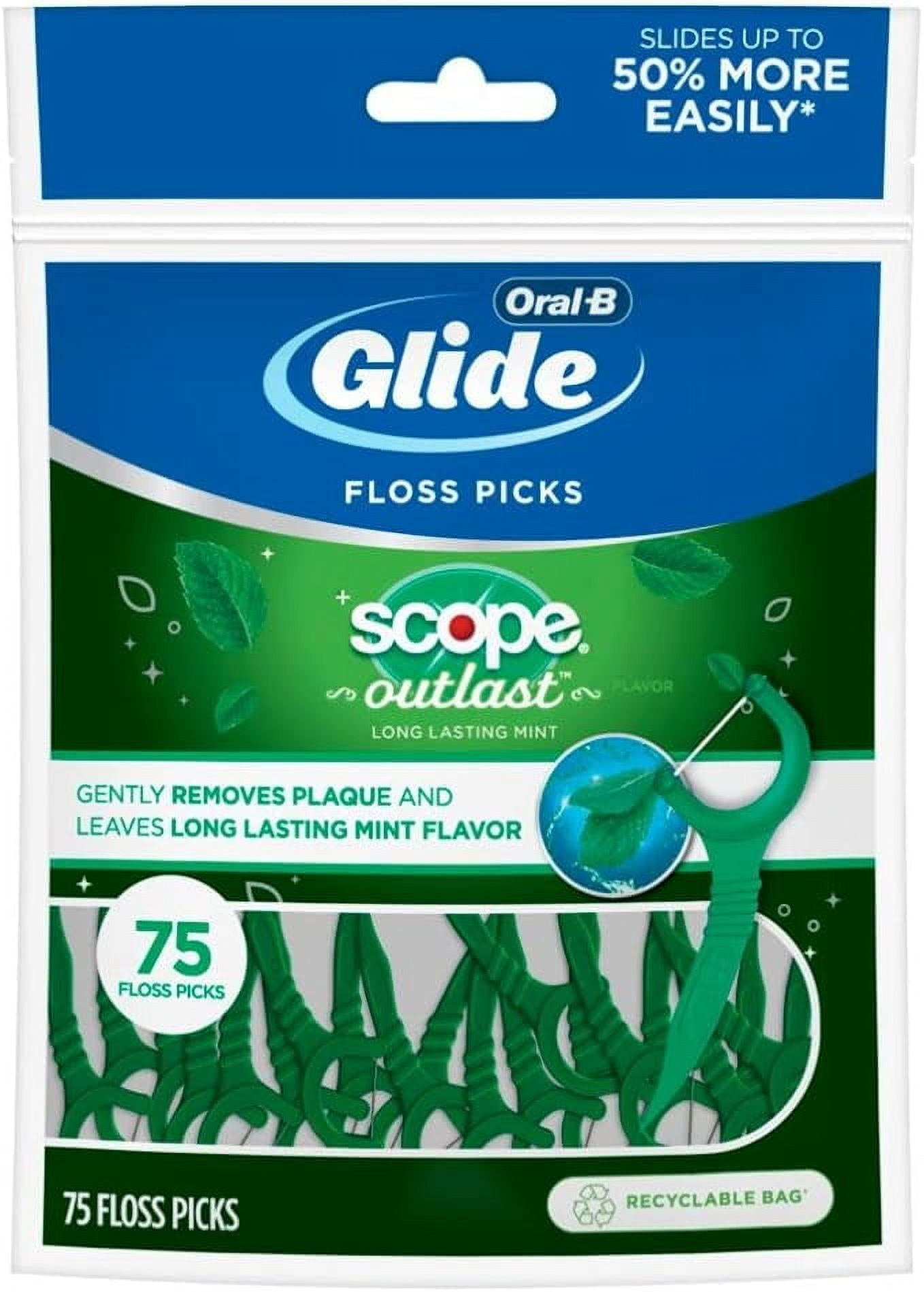 Oral-B Glide Complete Floss Picks, Dental Floss Picks, Scope Outlast, 75-ct, Toothpicks Floss Picks Packaging May Vary