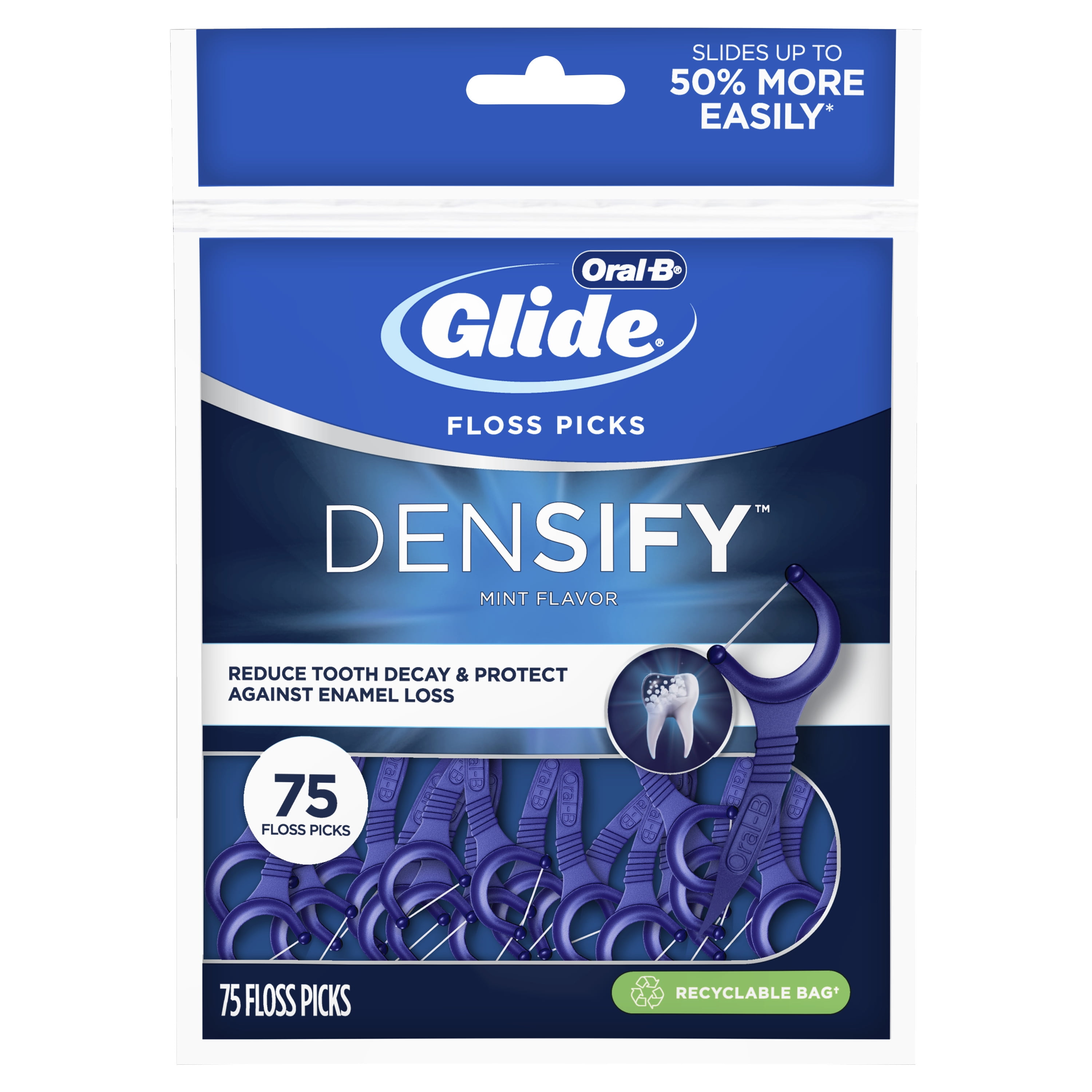 Oral-B Glide Densify Floss Picks, Mint, Protect Your Teeth, 75 Count