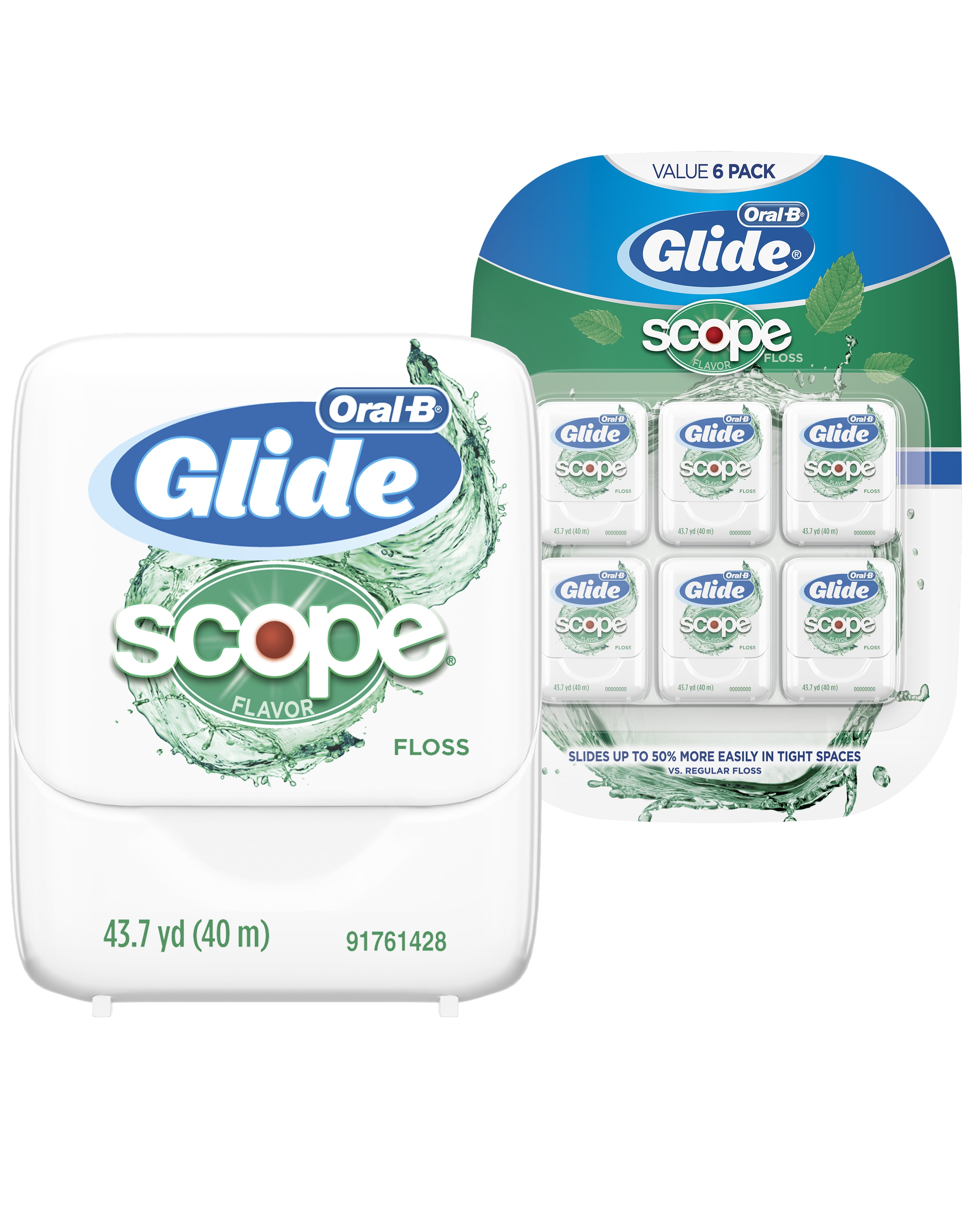 OralB Glide Dental Floss with Scope Mint Flavor, 40m Each, 6 Pack