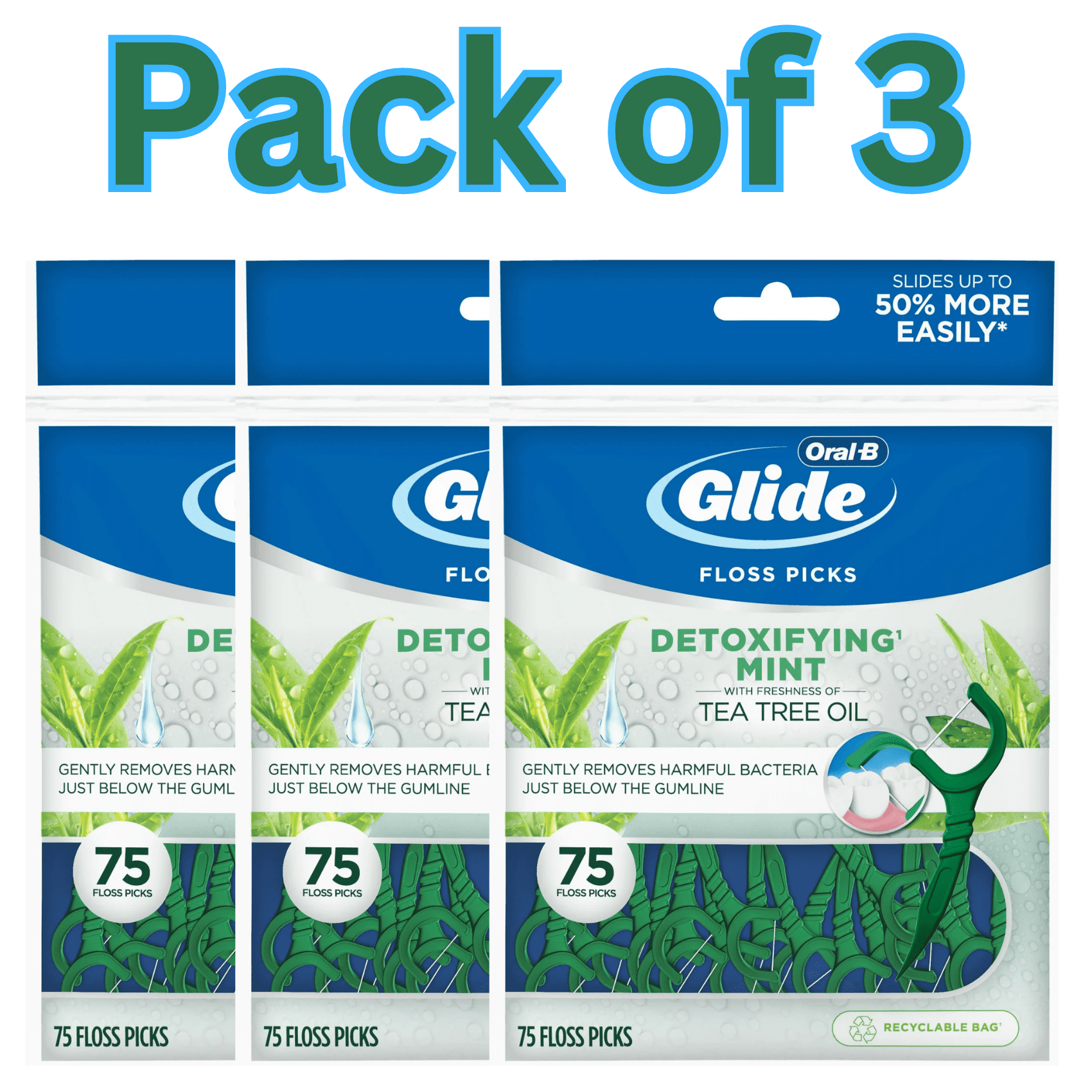 Oral-B Glide Detoxifying Mint Dental Floss Picks With Freshness of Tea ...