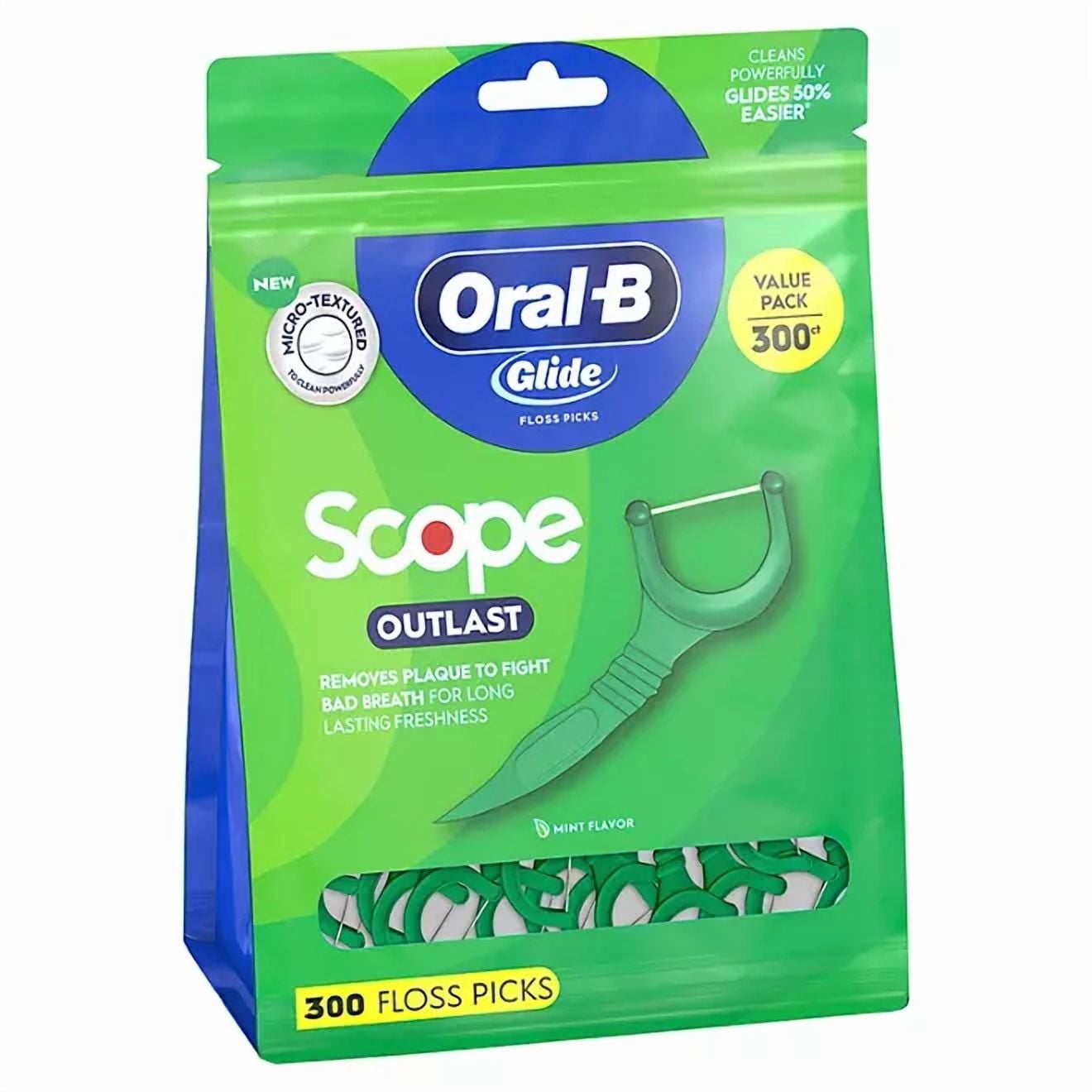 Oral-B Glide Scope Outlast Dental Floss Picks, Mint, 300 ct.