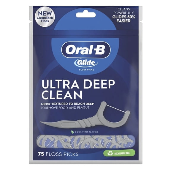 Oral-B Glide Floss Picks Ultra Deep Clean Cool Mint 75 Count (Pack of 3)