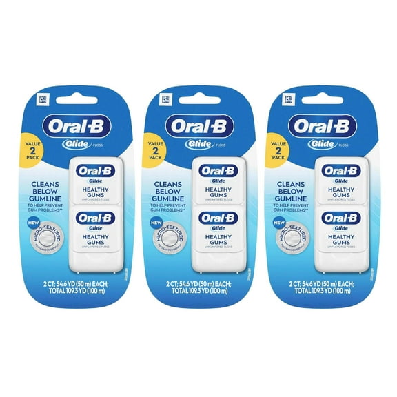 Oral-B Glide Floss Healthy Gums Unflavored 109.3 Yards Value 2-Pack (Pack of 3)