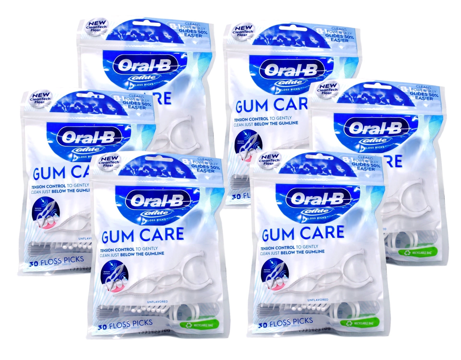 Oral-B Glide GUM CARE / Advanced Floss PICKS 30 ct ( 6 pack ) NEW LOOK!