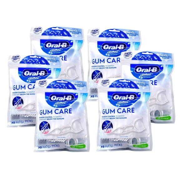 Oral-B Glide GUM CARE / Advanced Floss PICKS 30 ct ( 6 pack ) NEW LOOK!