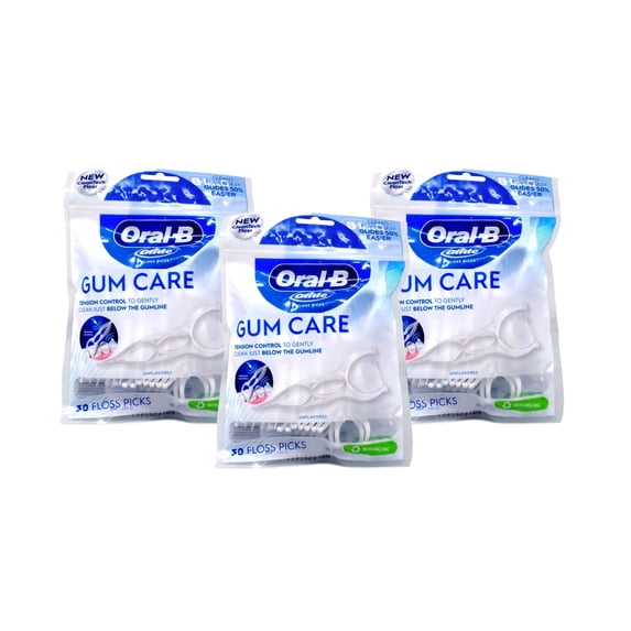 Oral-B Glide Gum Care Dental Floss Picks, Good for Back Teeth, 30 Ct - 3 Pack